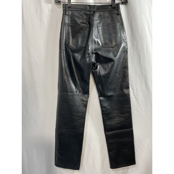 Agolde 90'S Black Leather Recycled Leather Fitted Pant Size 24 - Picture 3 of 5